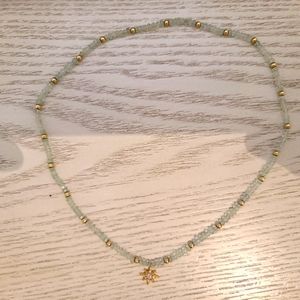 Aquamarine Necklace with Solid Gold and Topaz Pendant